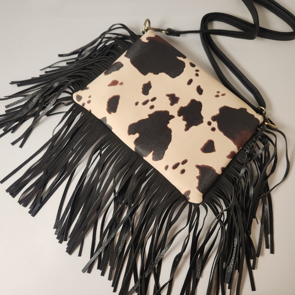 Western Fringe Vegan Cowhide Crossbody - Picture 2 of 6